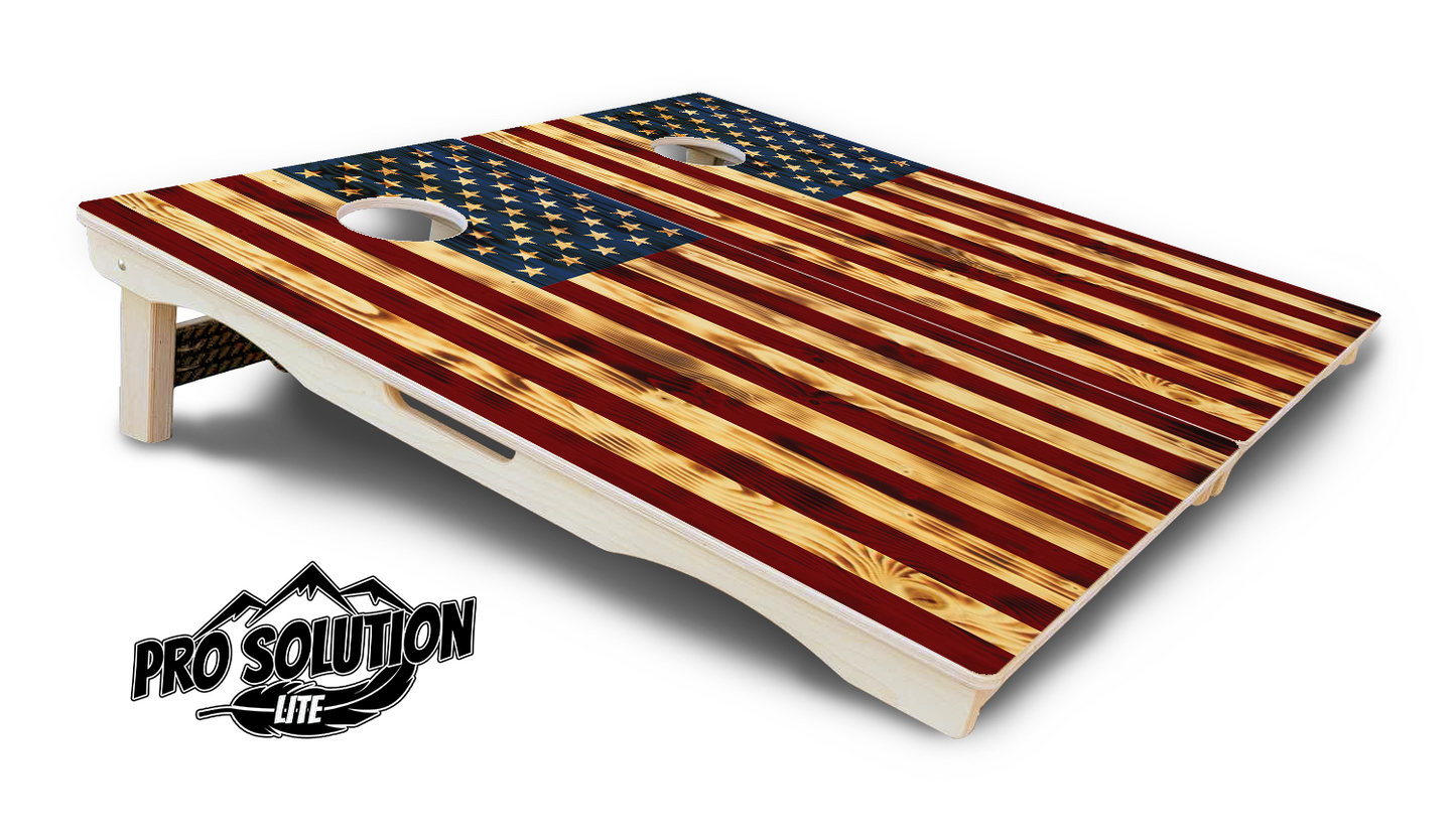 Burnt Color USA Flag Cornhole Boards - Pro Solution Lite Series