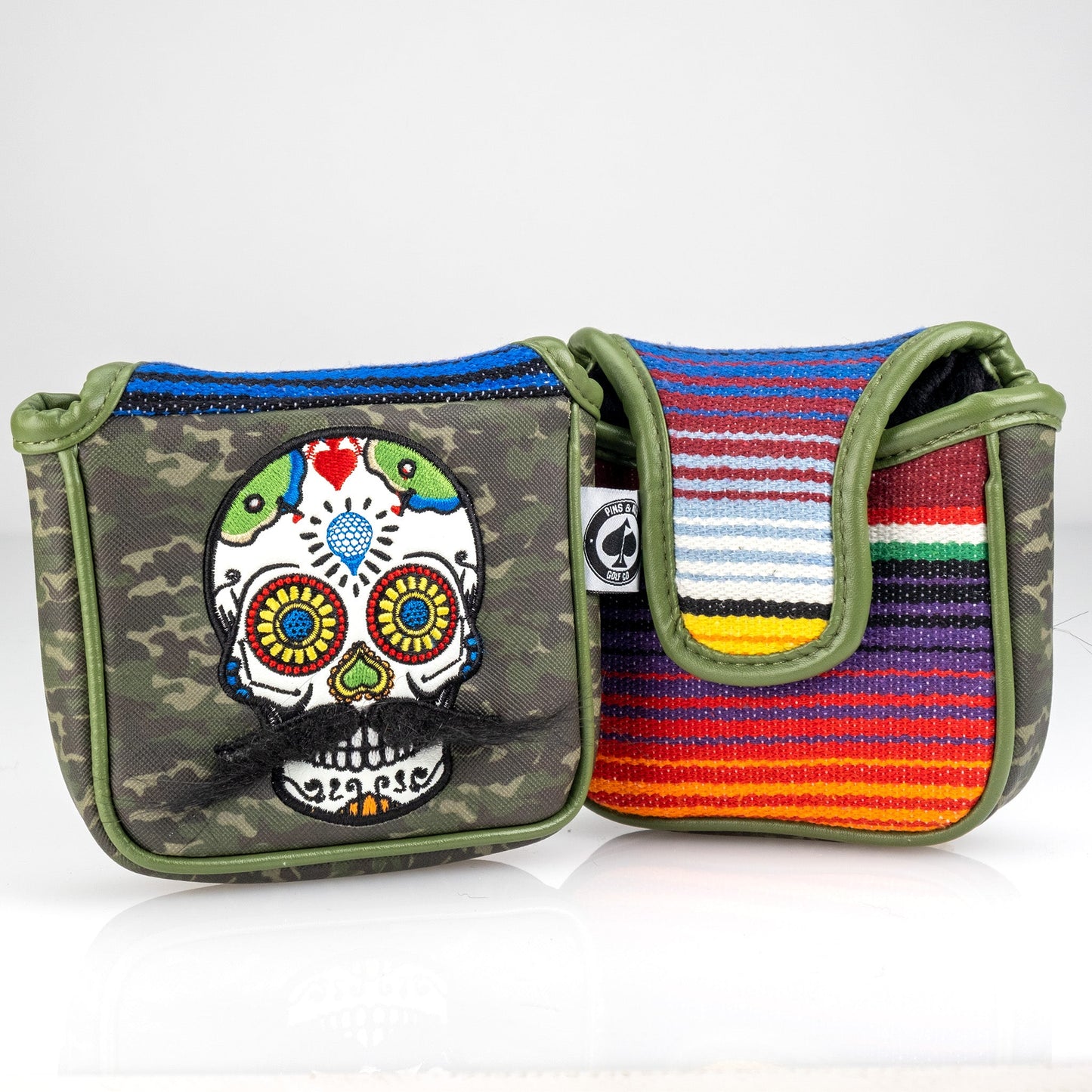 Mustache Sugar Skull - Mallet Putter Cover Green Camo