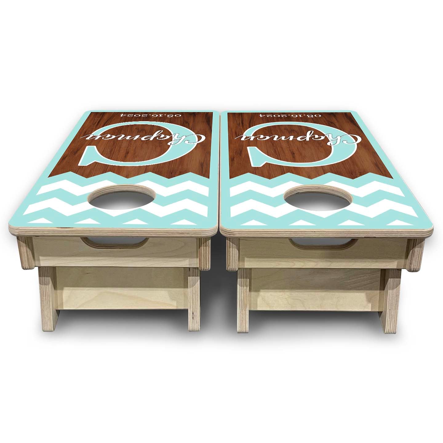 Mini Cornhole Boards - Mint Chevron
