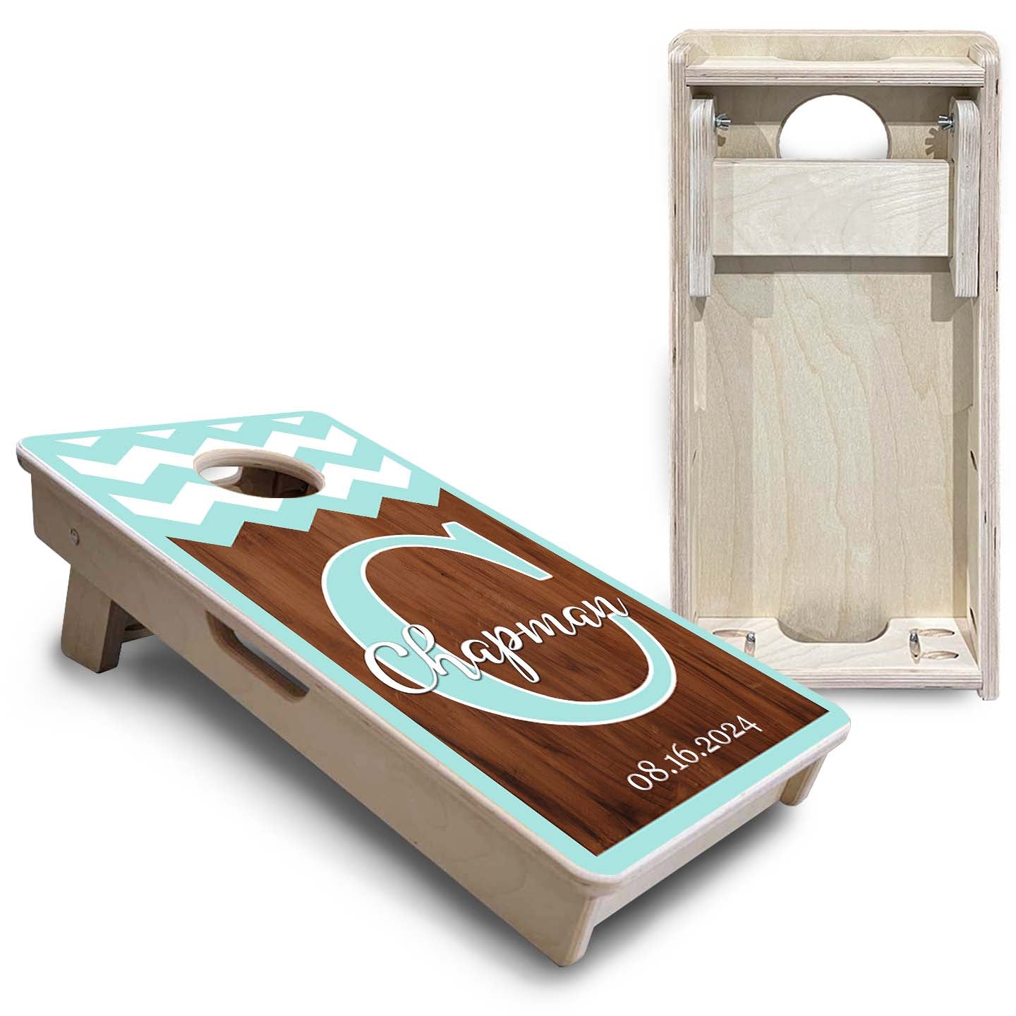 Mini Cornhole Boards - Mint Chevron