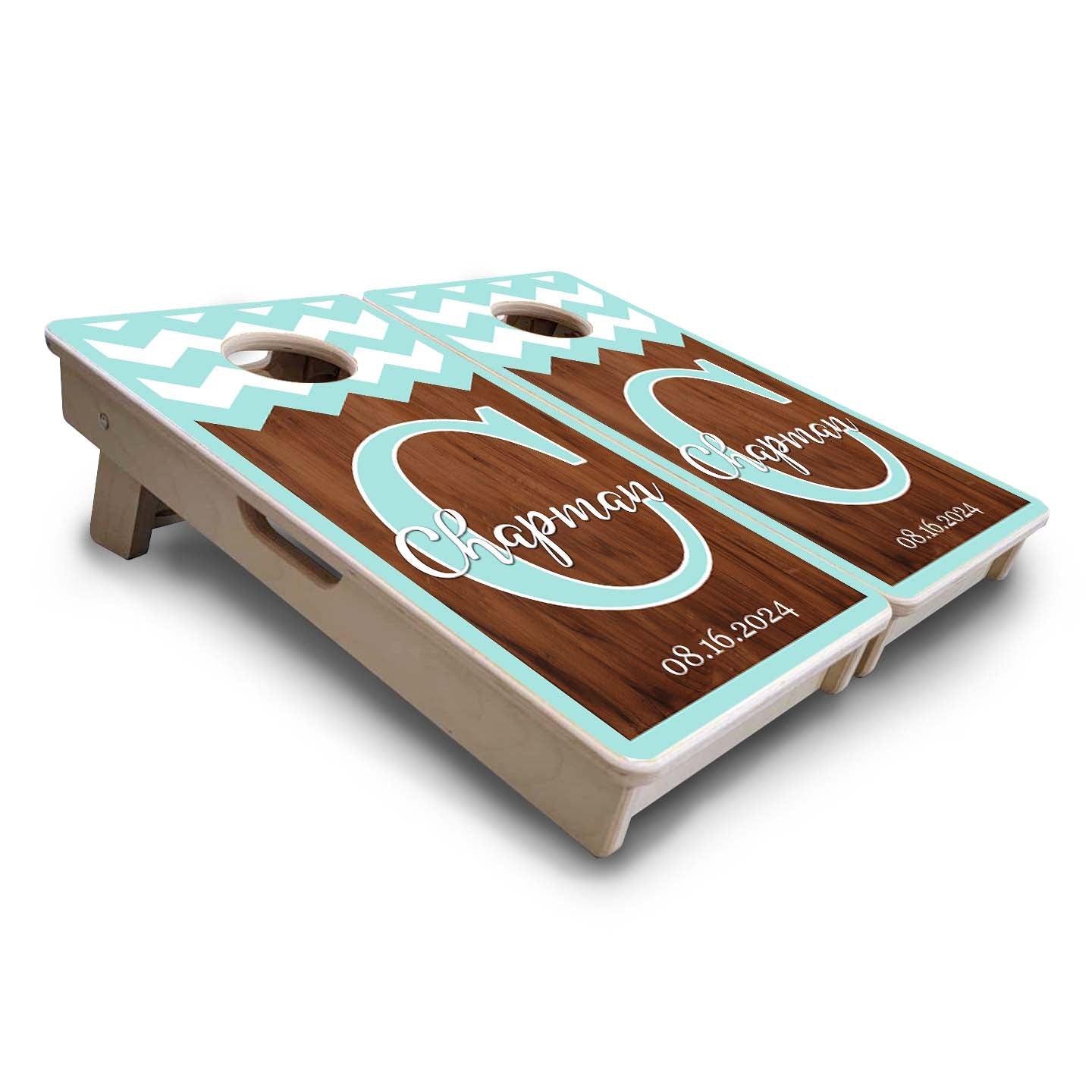 Mini Cornhole Boards - Mint Chevron