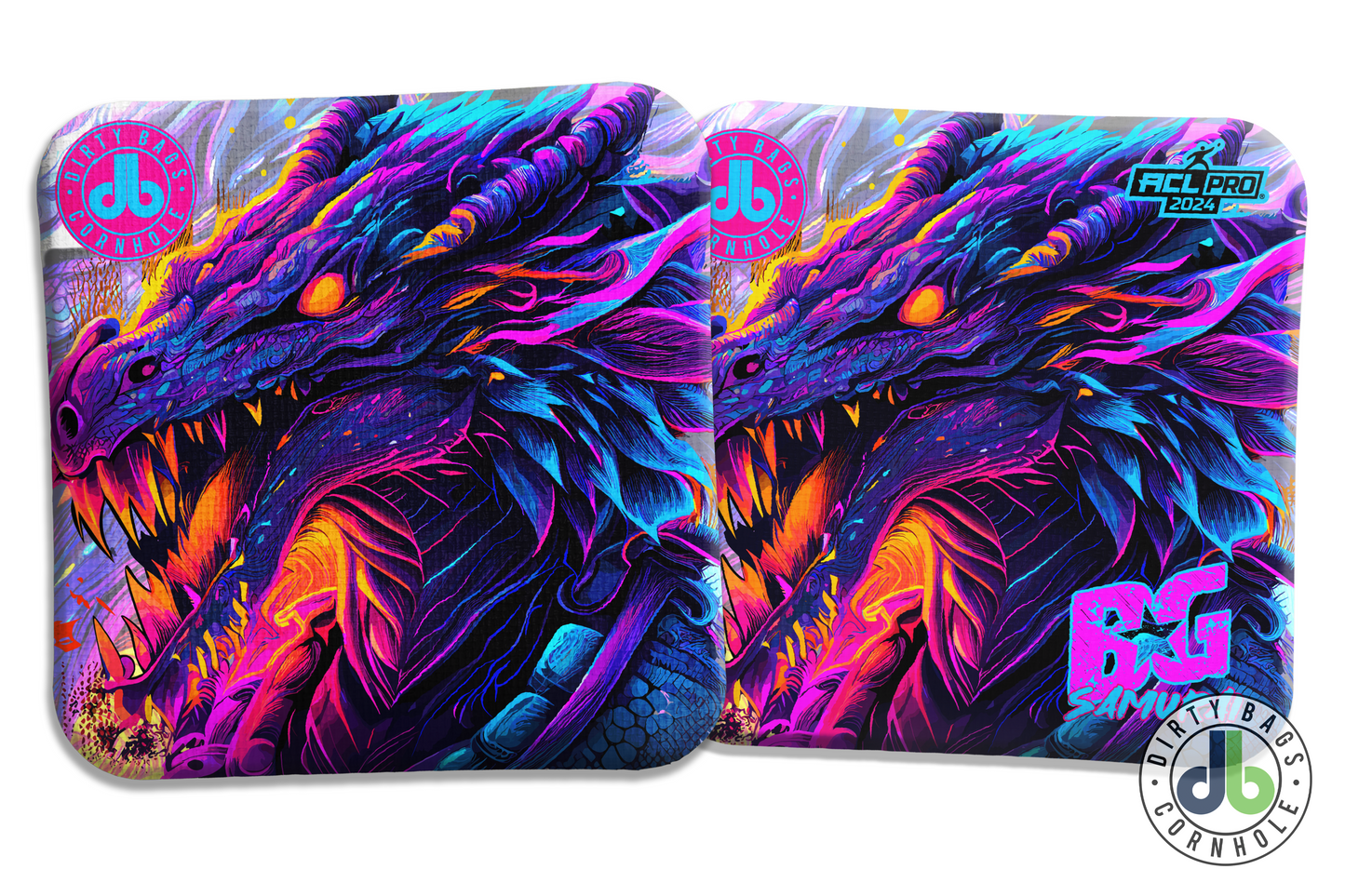 Cornhole Bags - Samurai Neon Dragon