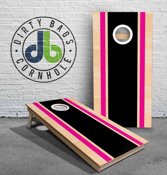 Professional Cornhole Boards - Black and Pink Standard Stripes