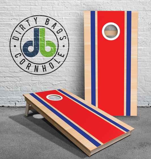 Professional Cornhole Boards - Red and Blue Standard Stripes