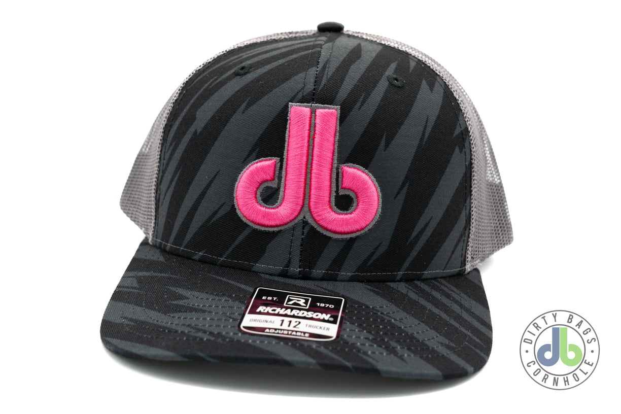 db Cornhole Hat - Black Bolts and Pink