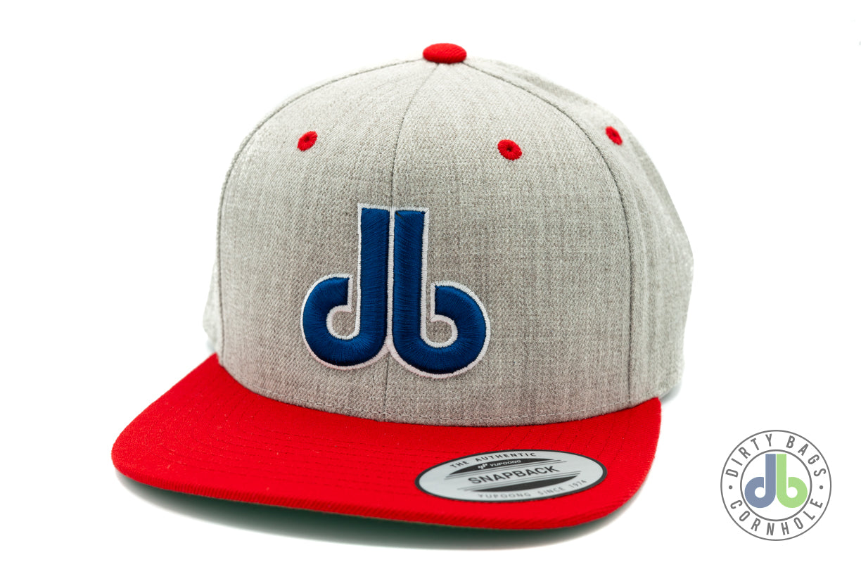db Cornhole Hat - Heather Gray and Red Two Tone