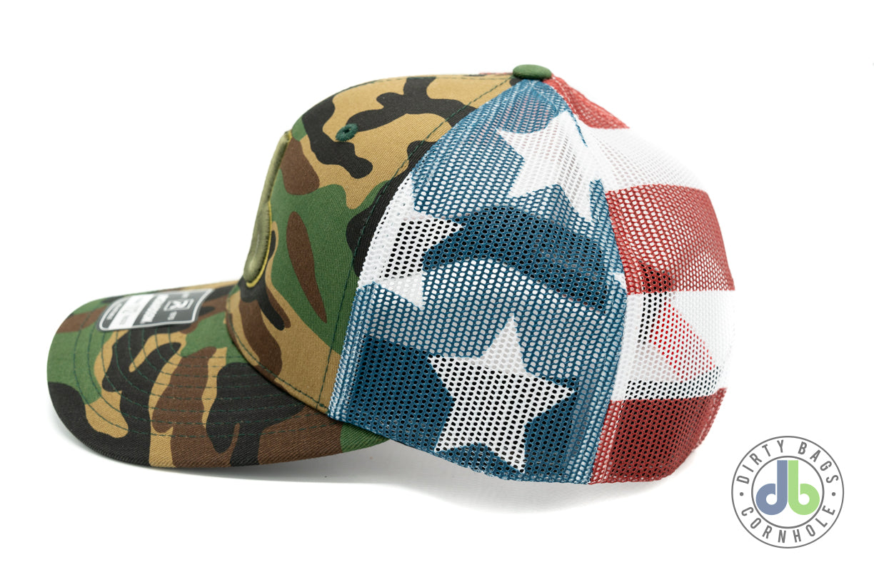 db Cornhole Hat - Camouflage and USA Flag