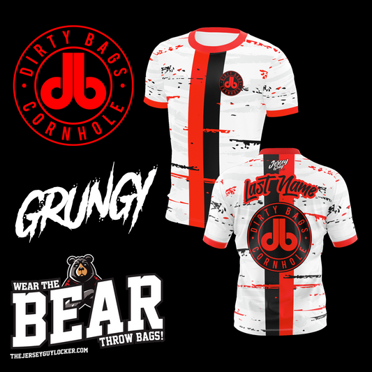 Cornhole Jerseys - Dirty Bags "Grungy" Edition - Black and Red Stripe Edition