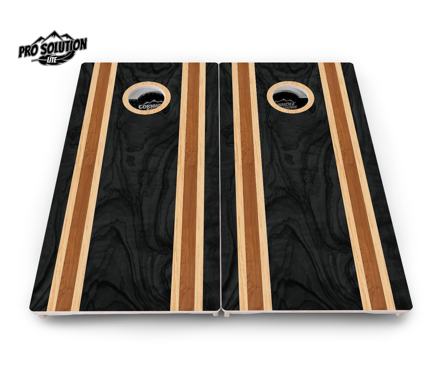 Dark Wood Stripes Cornhole Boards - Pro Solution Lite Series