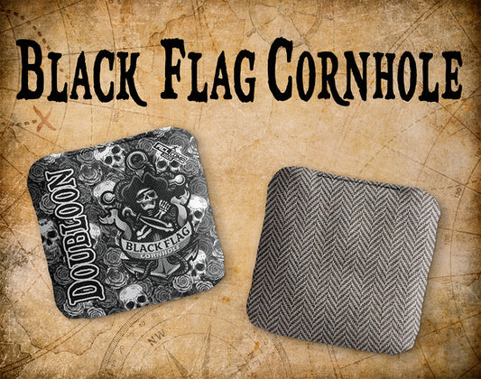 Black Flag Cornhole Bags - Doubloon - BW Rose Skull