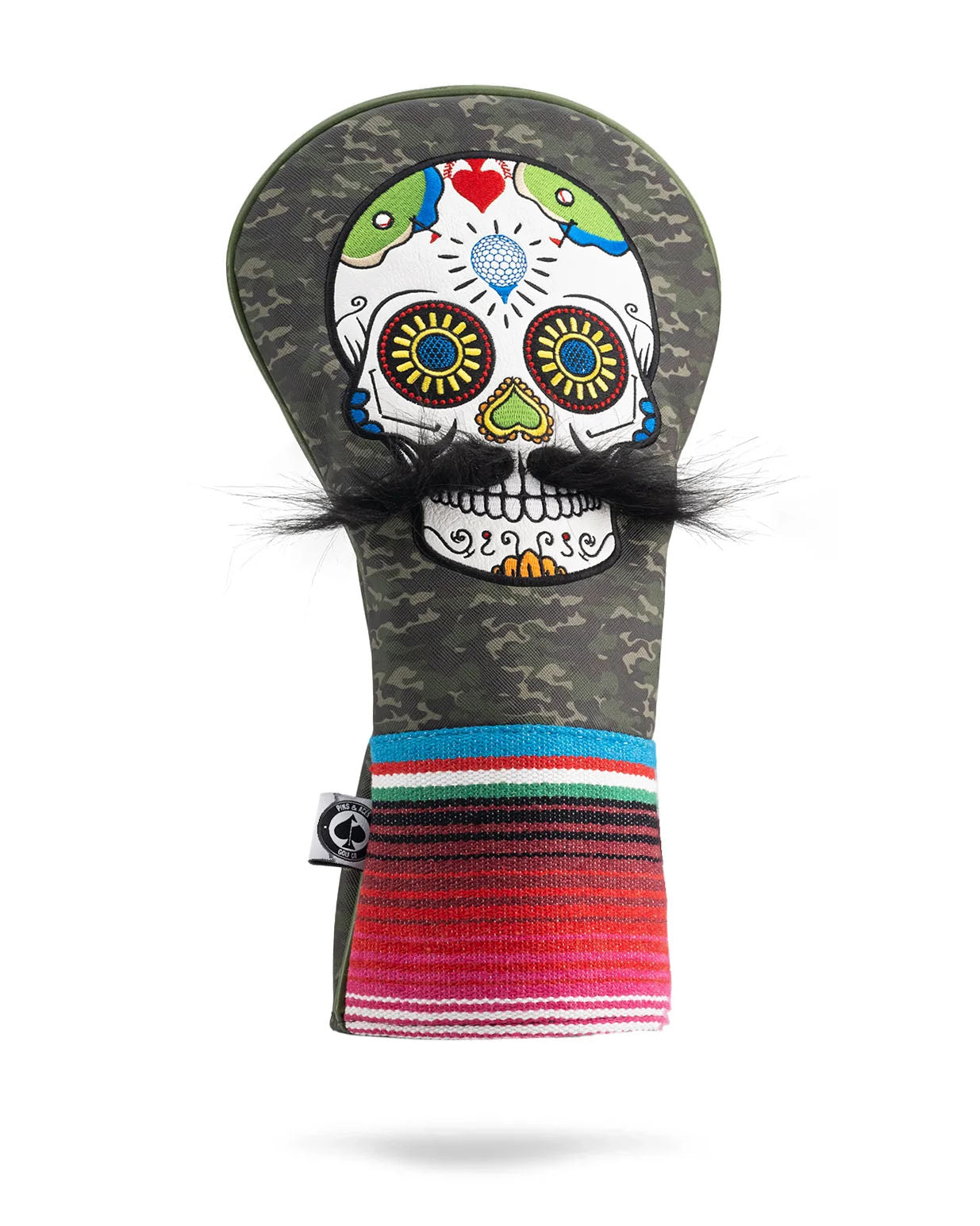 Pins and Aces Mustache Sugar Skull Driver Cover - Thumbnail 5