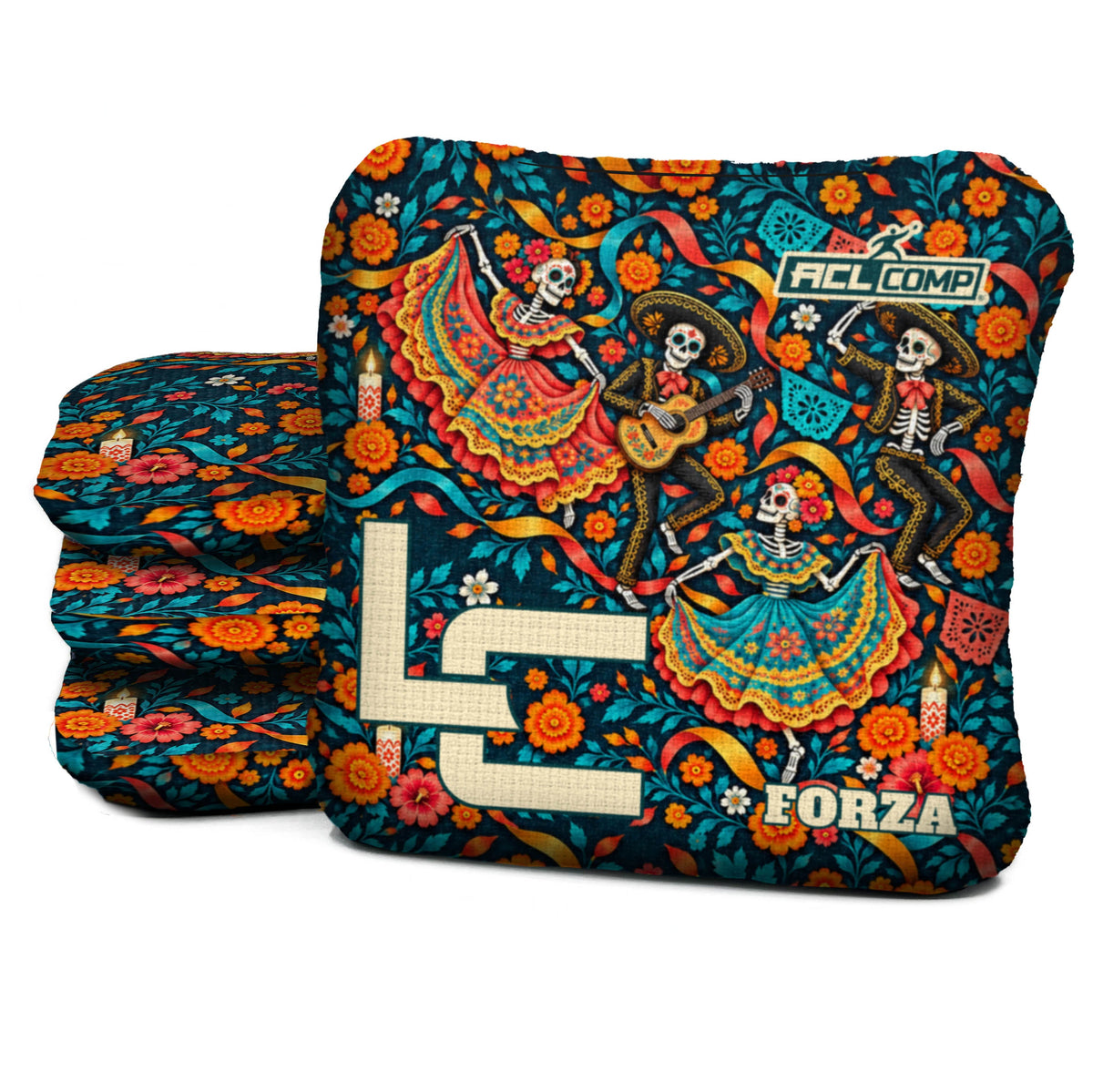 Calaca Fiesta Ribbons Cornhole Bags - Multiple Series - Set of 4