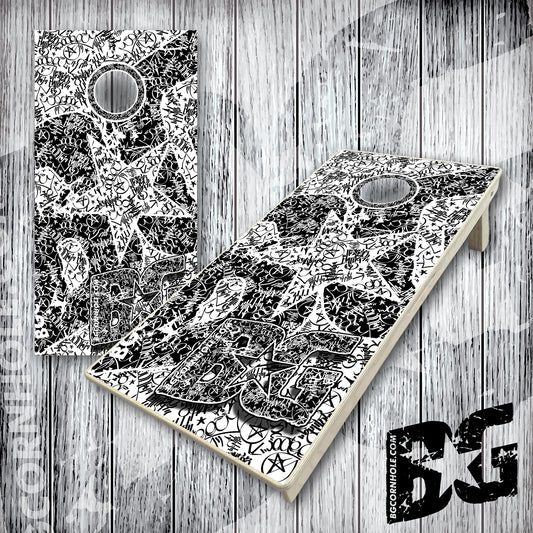 BG Cornhole Boards - White and Black Graffiti