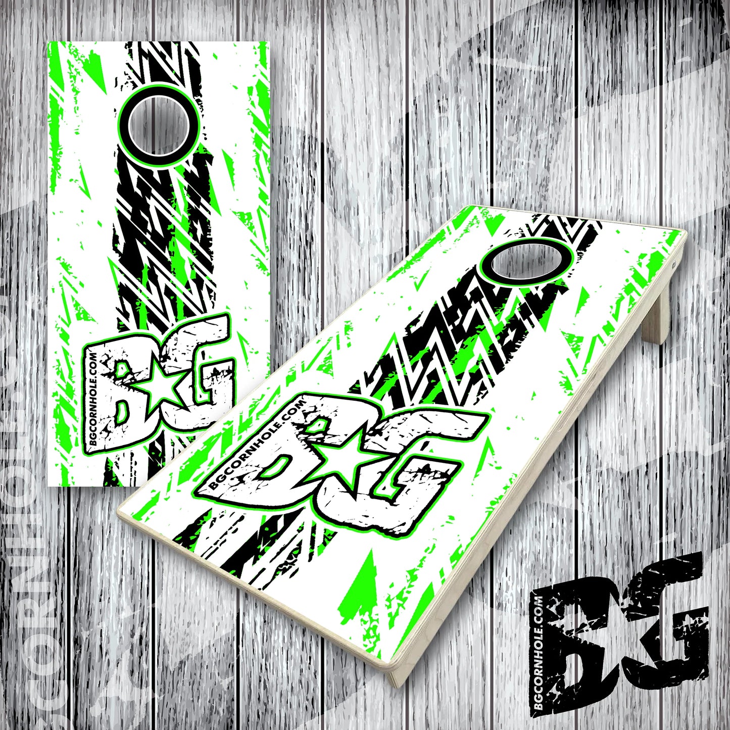BG Cornhole Boards - Grunge - Green and Black