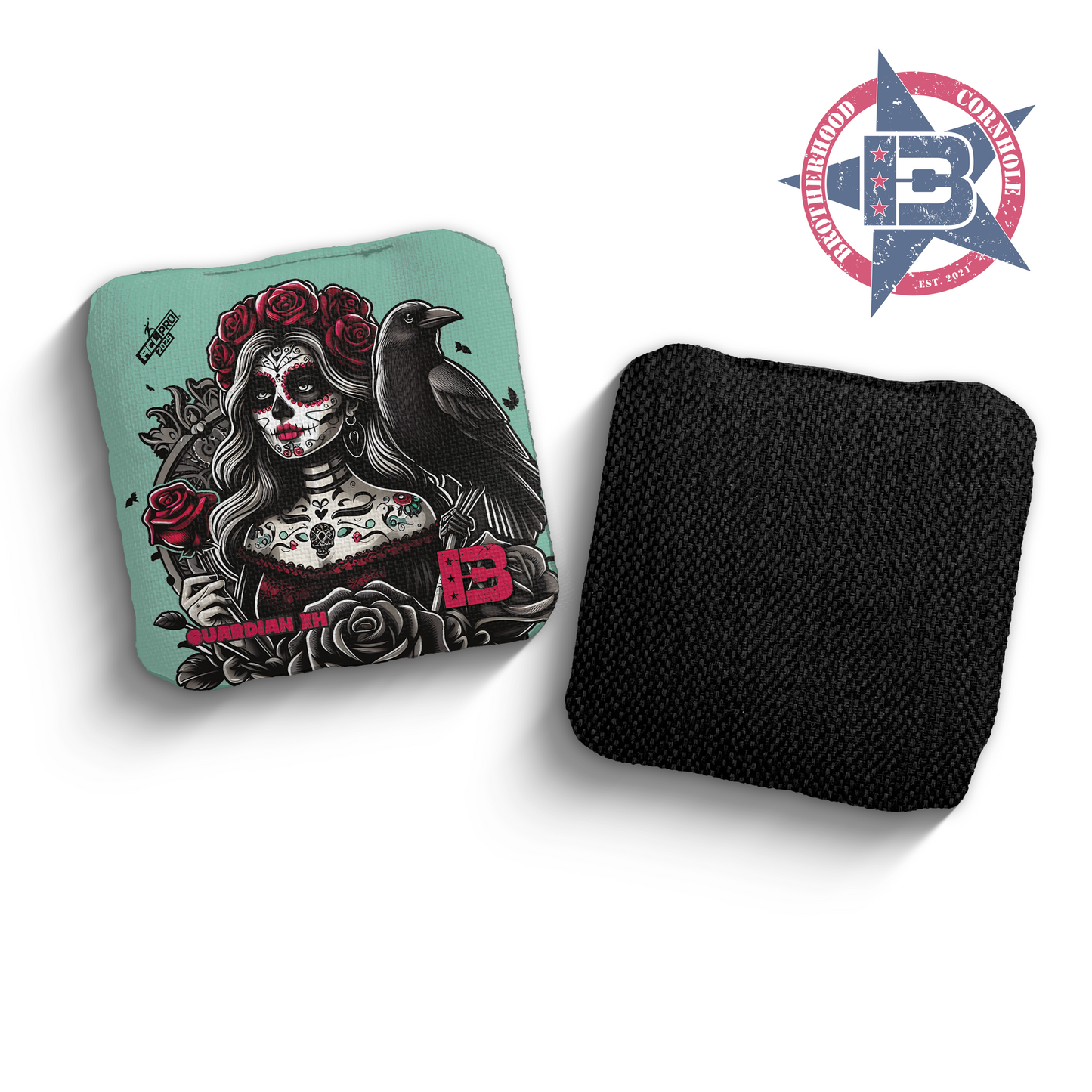 2025 Brotherhood Cornhole Guardian X Dia De Los Muertos Roses Edition ACL Pro Stamped Cornhole Bags