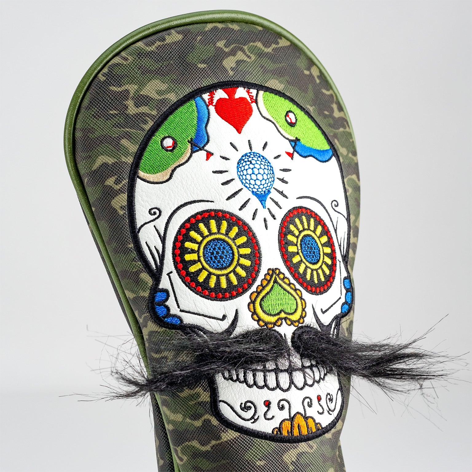 Pins and Aces Mustache Sugar Skull Driver Cover - Thumbnail 4