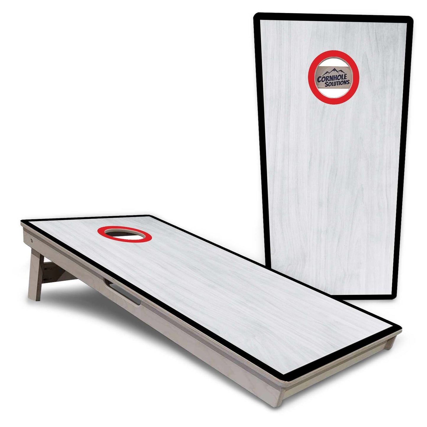 Red/Black Hole Ring Grey Wash Cornhole Boards - Professional Tournament Series
