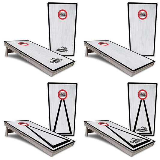 Red/Black Hole Ring Grey Wash Cornhole Boards - Professional Tournament Series