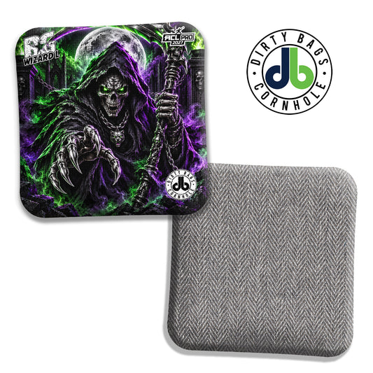 BG Grim Reaper Purple and Green cornhole bags
