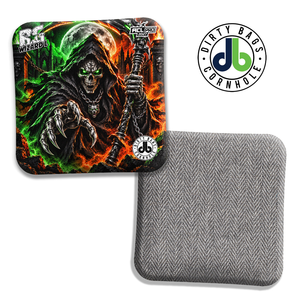 BG Neon Grim Reaper Orange and Green cornhole bags