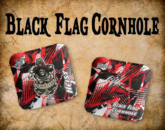 Black Flag Cornhole Bags -  Red Grunge
