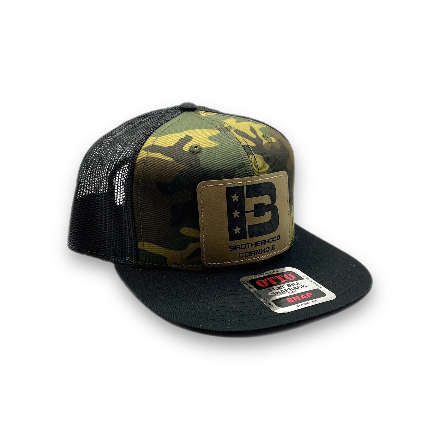 Mid Profile Mesh Back Trucker Snapback Hat (Bla/Cam/Bla)