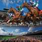 XL Horse Race Party Game – Brown Striped Track 18"x30" with Numbered Metal Horses