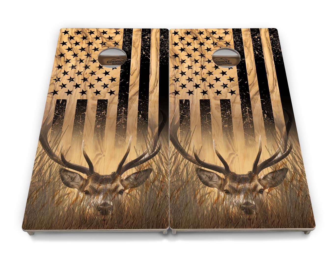 Light Wood Flag Deer & Fish Cornhole Boards - Professional Tournament Series