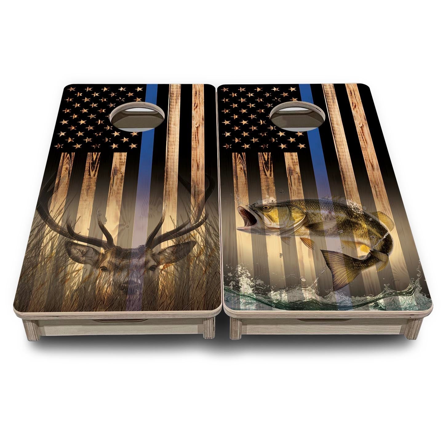 Blue Line Hidden Deer & Fish Flag - Mini or Vacation Size Cornhole Boards