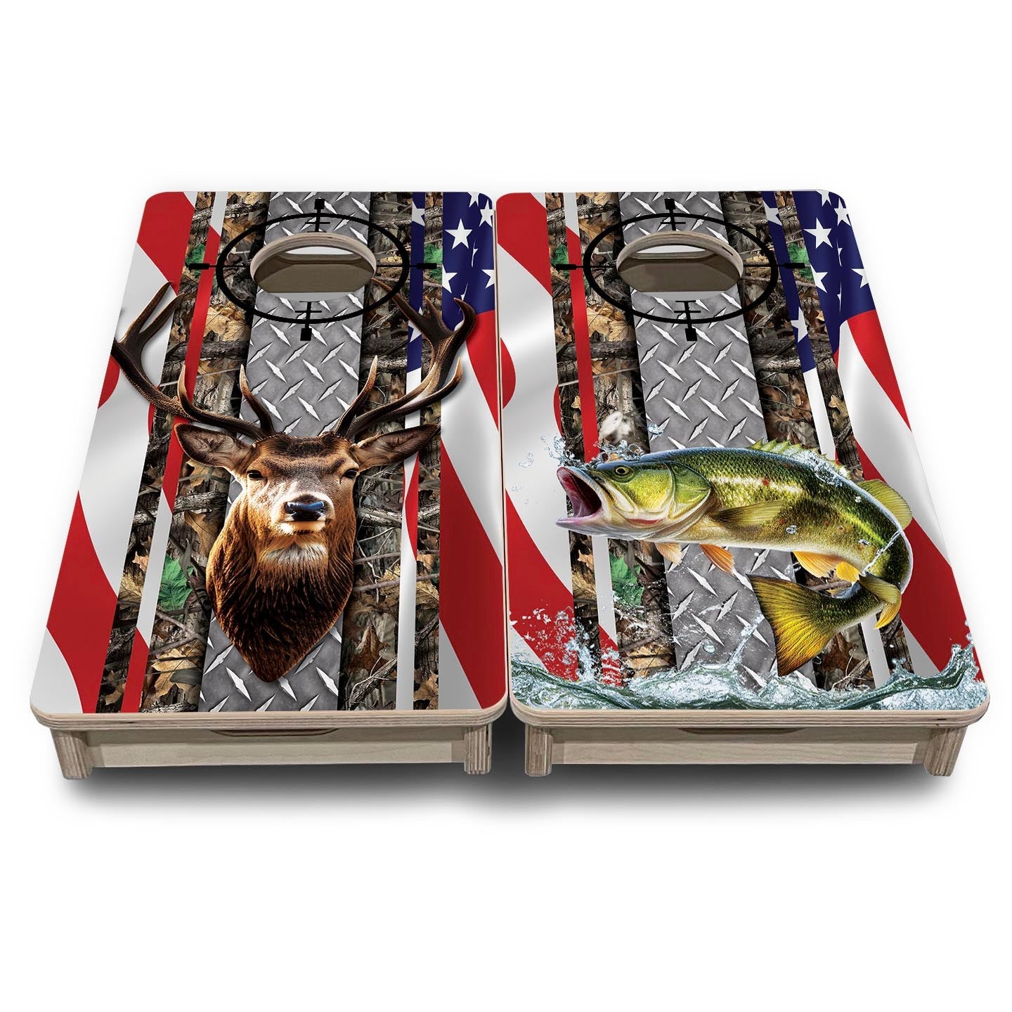 Scope Deer & Fish Flag - Mini or Vacation Size Cornhole Boards