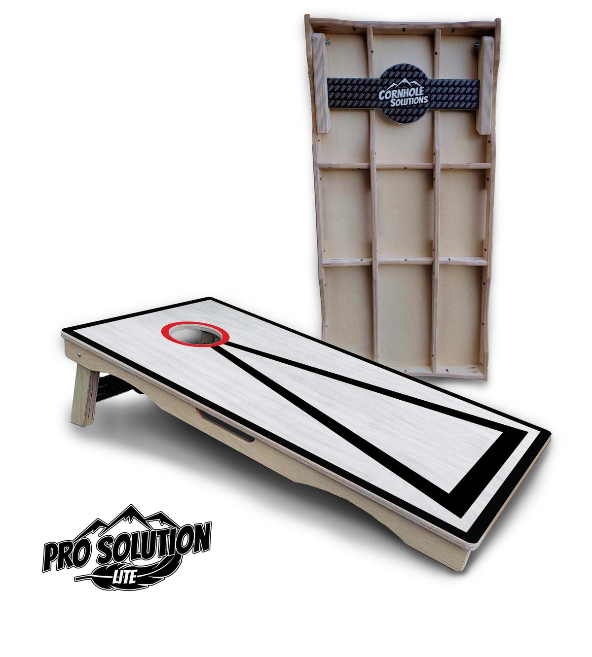 Red/Black Hole Ring Grey Wash Cornhole Boards - Pro Solution Lite Series