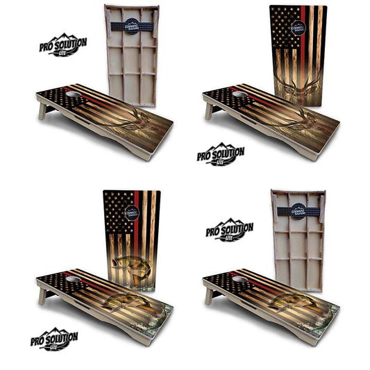 Red Line Deer & Fish Flag Cornhole Boards - Pro Solution Elite Series