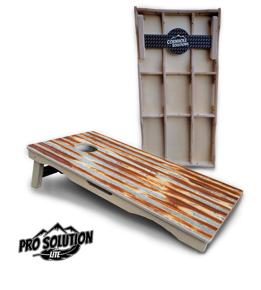 Rustic Rusted Roof Cornhole Boards - Pro Solution Lite Series