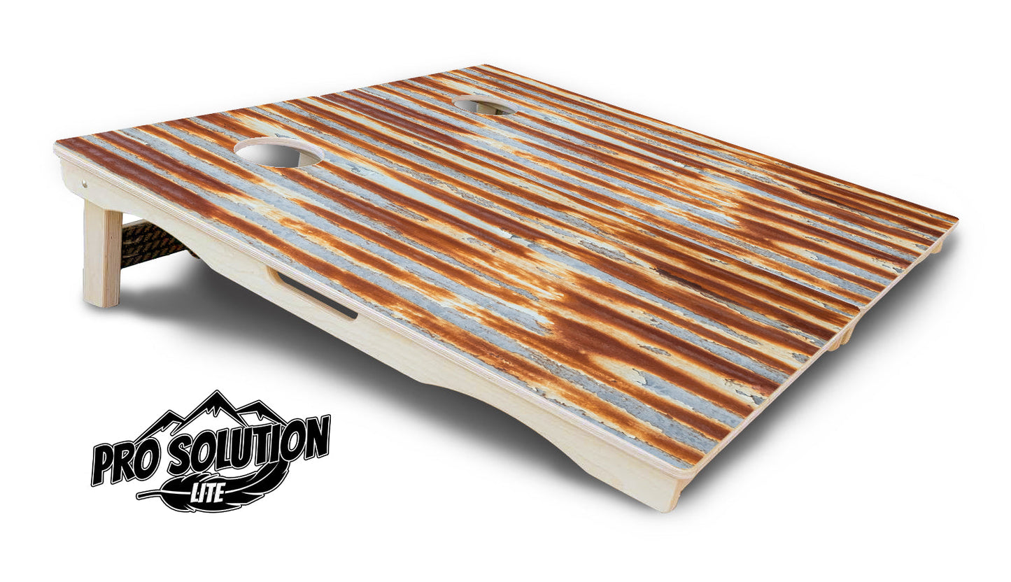 Rustic Rusted Roof Cornhole Boards - Pro Solution Lite Series