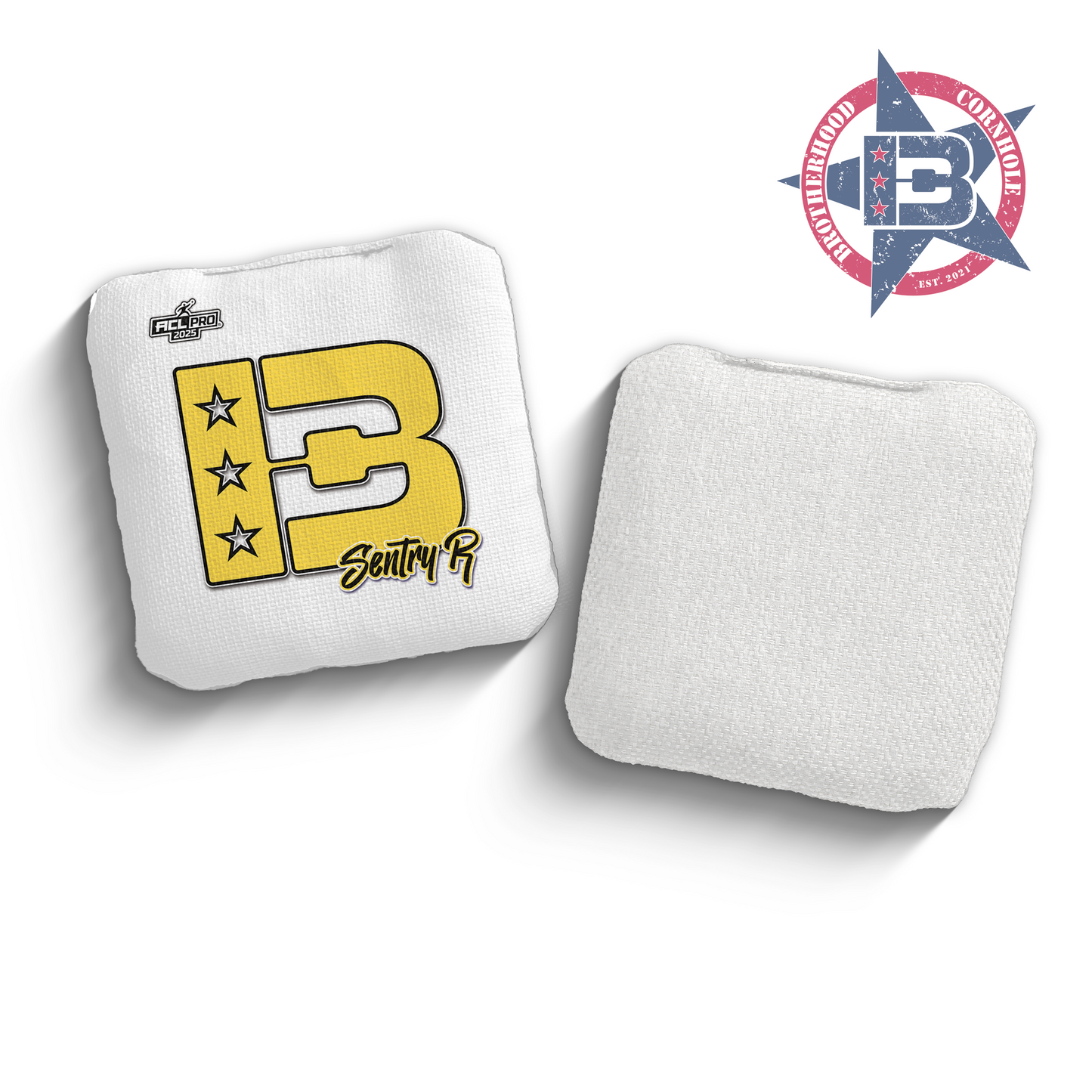 2025 Brotherhood Cornhole Sentry White Broadcast Edition ACL Pro Stamped Cornhole Bags