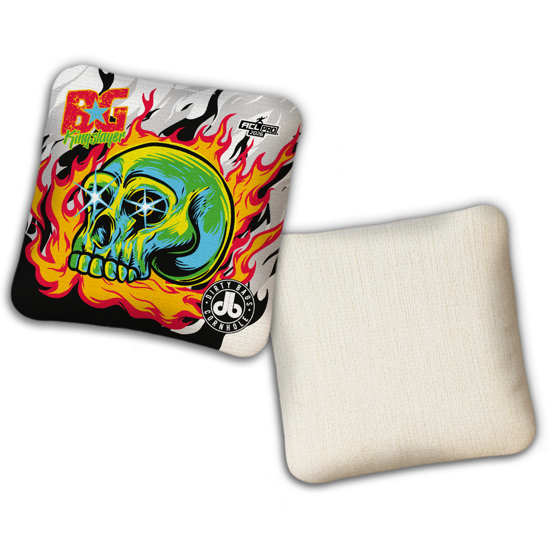2026 BG Multiple Bag Models - "DB Skull and Flames” Dirty Bags Collab - ACL Pro Stamped Cornhole Bags - SET OF 4 BAGS