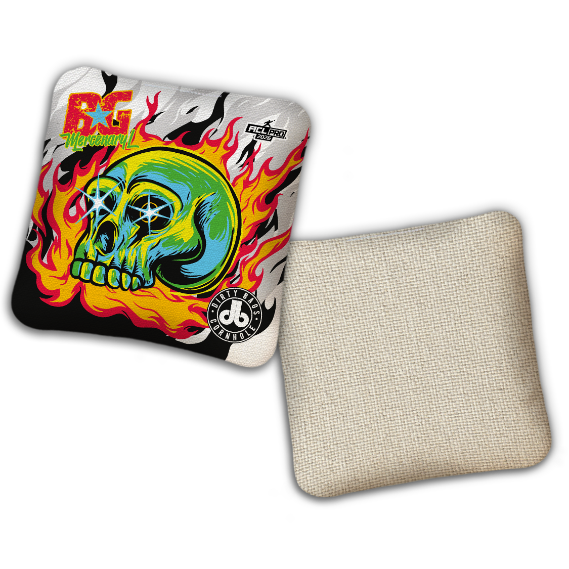 2026 BG Multiple Bag Models - "DB Skull and Flames” Dirty Bags Collab - ACL Pro Stamped Cornhole Bags - SET OF 4 BAGS