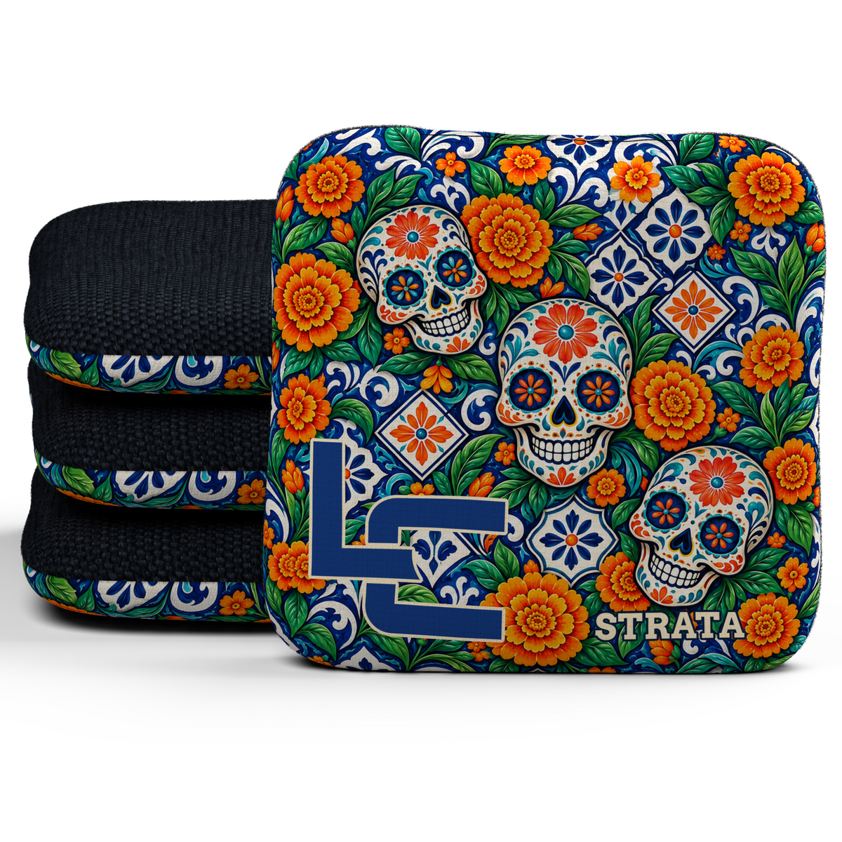 Calavera Marigold Mosaic - Cornhole Bags - Multiple Series - Set of 4