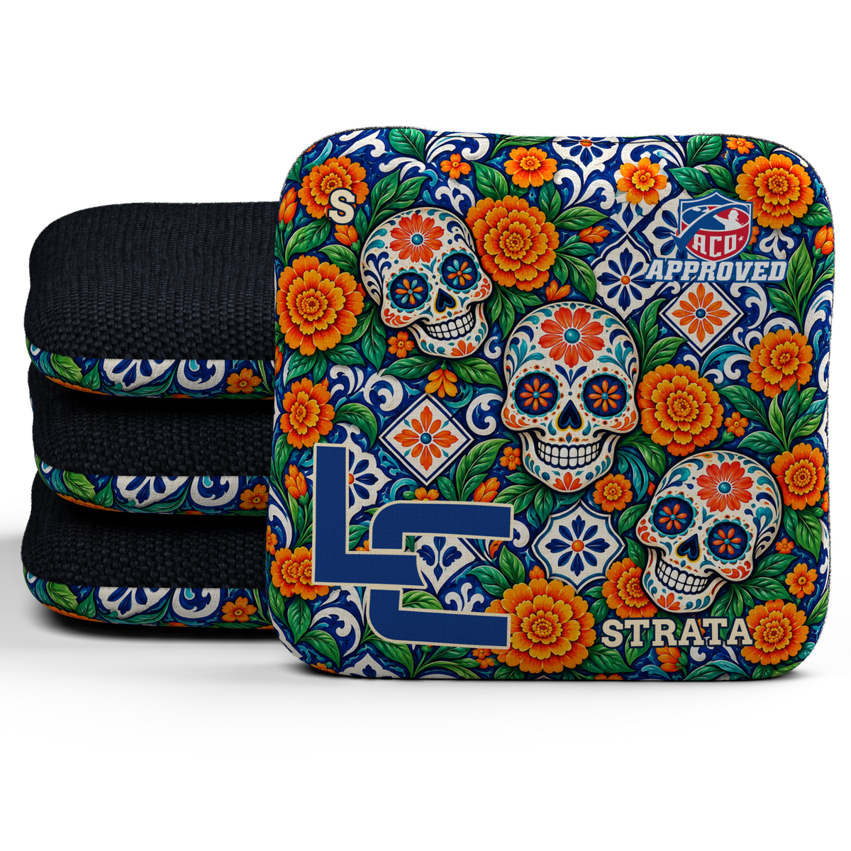Calavera Marigold Mosaic - Cornhole Bags - Multiple Series - Set of 4