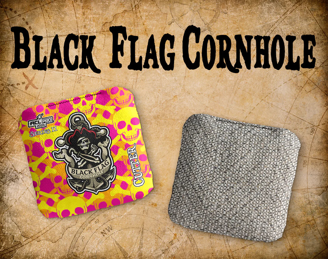 Black Flag Cornhole Bags - Skull and Crossbones Pink and Yellow