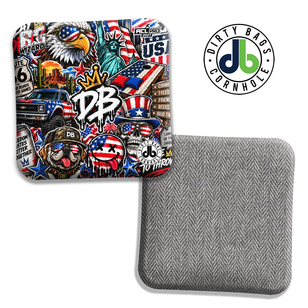 BG Sticker Bomb American White cornhole bags