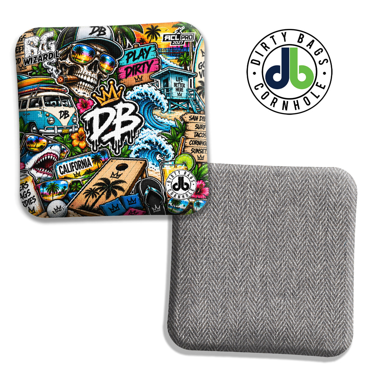 BG Sticker Bomb SoCal White cornhole bags