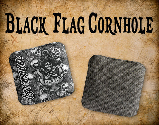 Black Flag Cornhole Bags - Swindle - BW Rose Skull