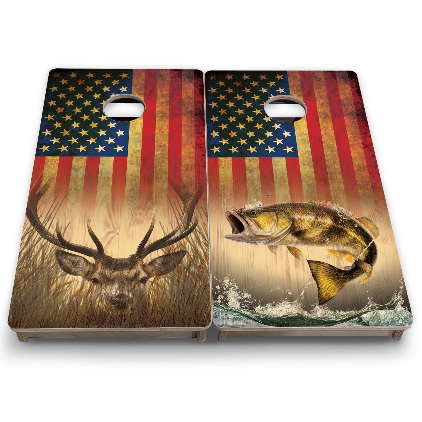 Hidden Deer & Fish RWB - Mini or Vacation Size Cornhole Boards