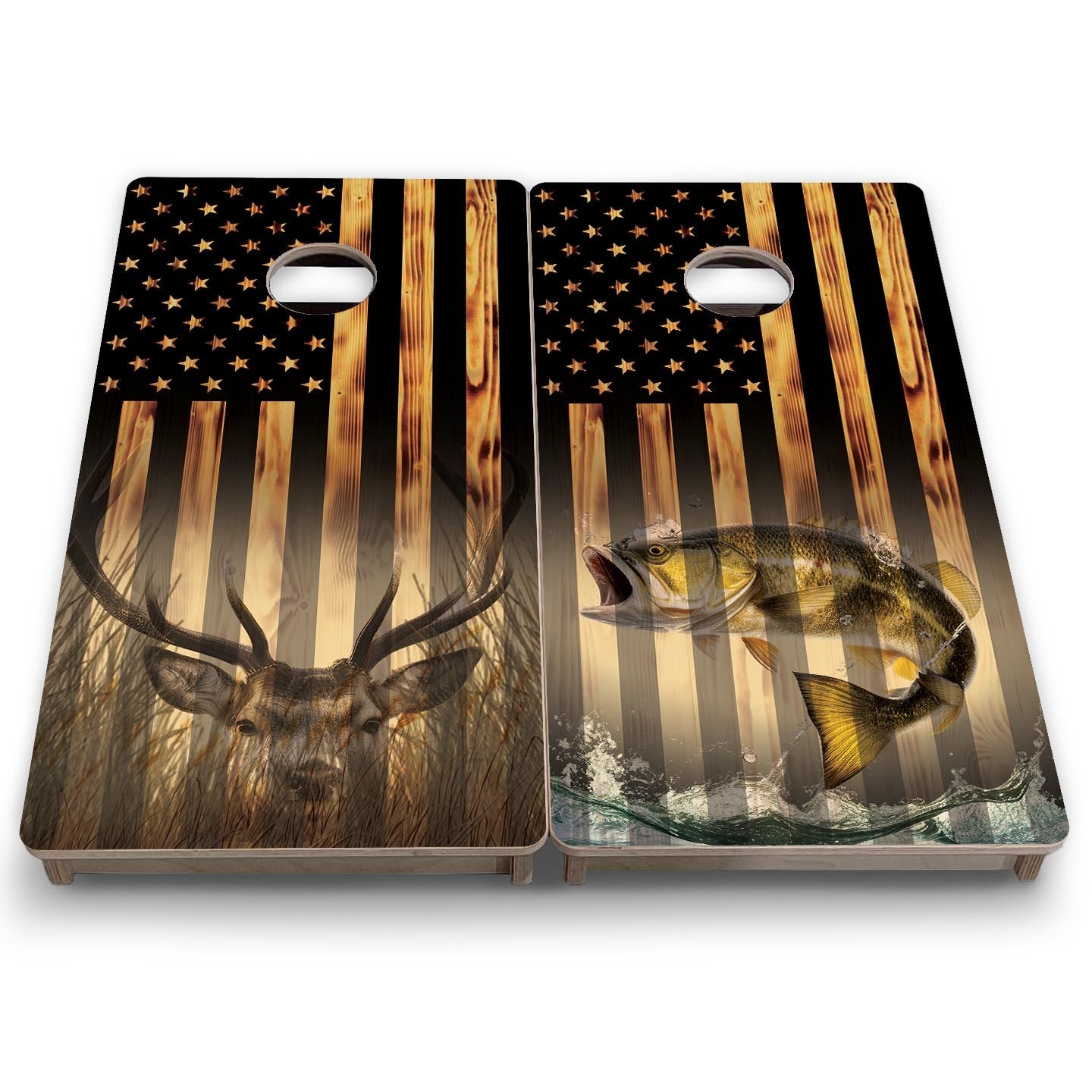 Hidden Deer & Fish Flag - Mini or Vacation Size Cornhole Boards