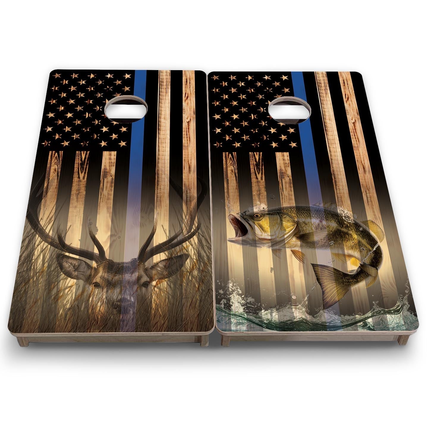 Blue Line Hidden Deer & Fish Flag - Mini or Vacation Size Cornhole Boards
