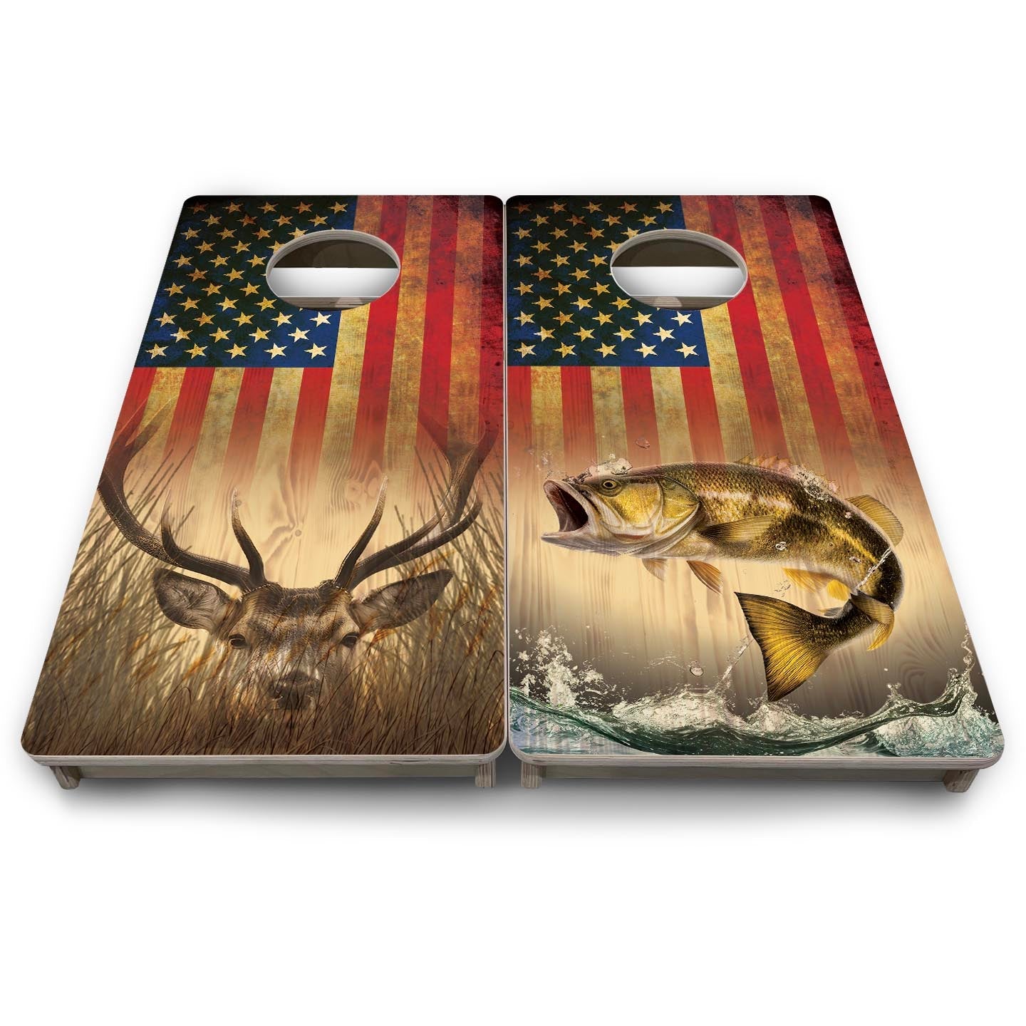 Hidden Deer & Fish RWB - Mini or Vacation Size Cornhole Boards