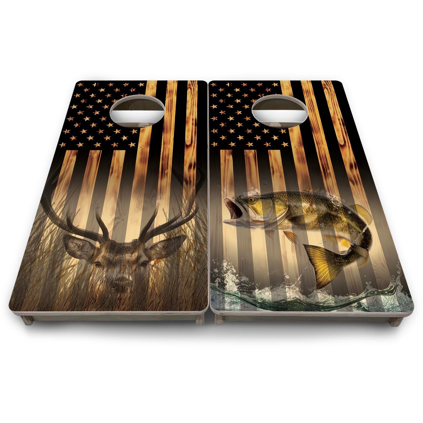 Hidden Deer & Fish Flag - Mini or Vacation Size Cornhole Boards