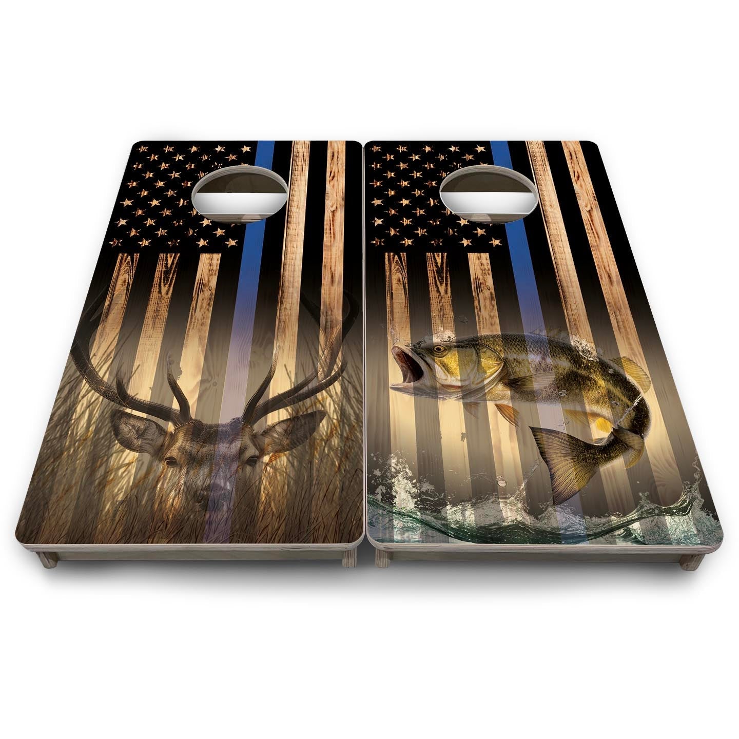 Blue Line Hidden Deer & Fish Flag - Mini or Vacation Size Cornhole Boards