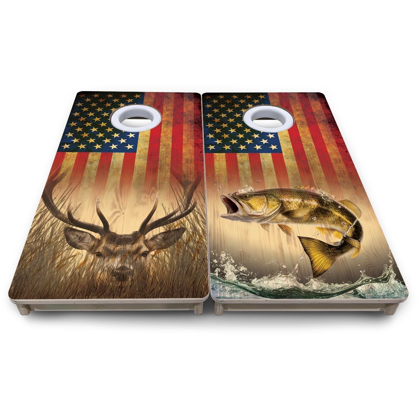 Hidden Deer & Fish RWB - Mini or Vacation Size Cornhole Boards